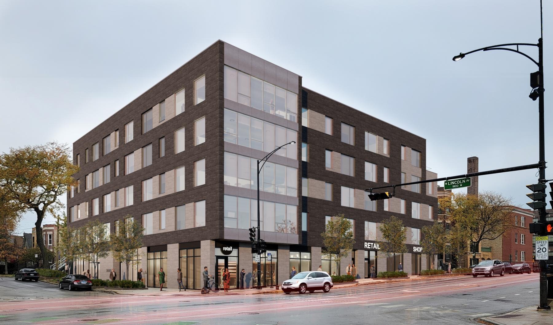 a large building with a street in front of it